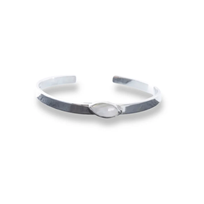 Sterling silver and 14 x 7mm Moonstone Bangle with plain band